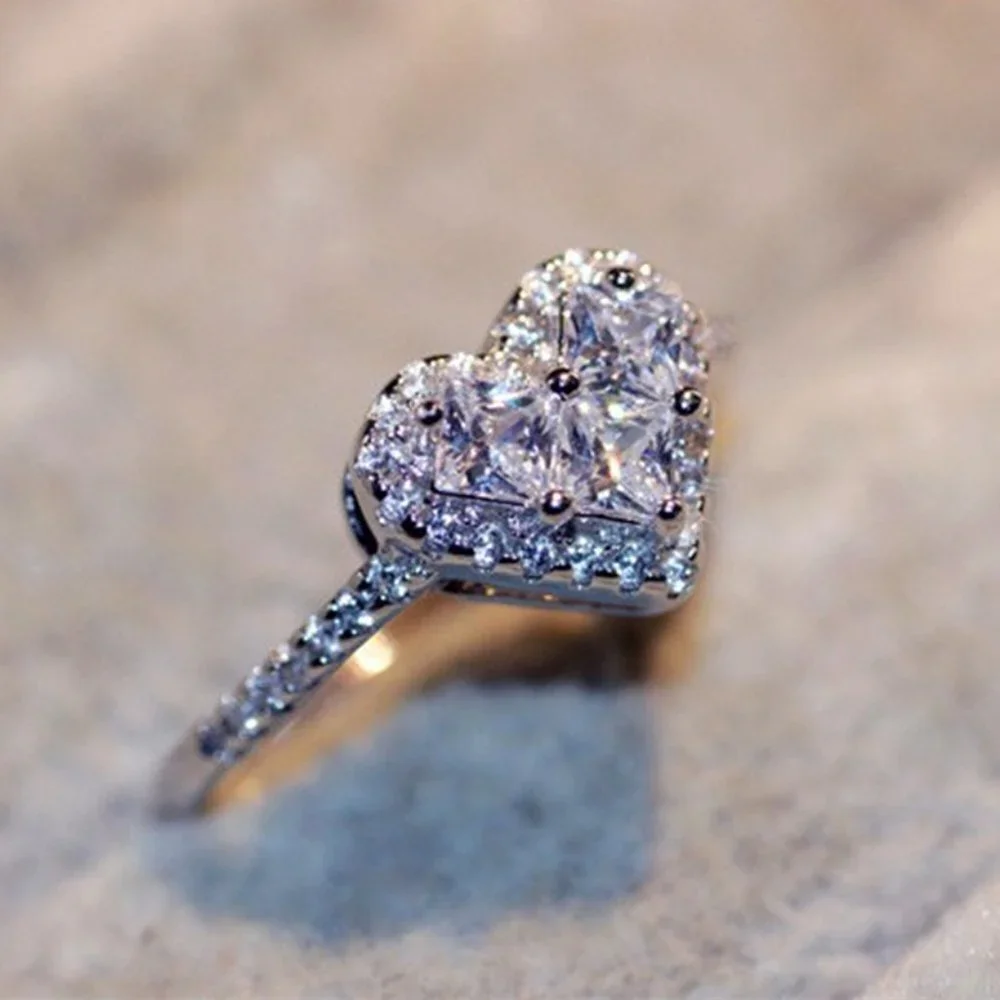 🔥 Shining 3A CZ Love Heart Shaped Bridal Rings for Women, HA4421-6